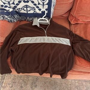 Men's Brown Quarter-Zip Pullover Sweater with Contrast Stripe